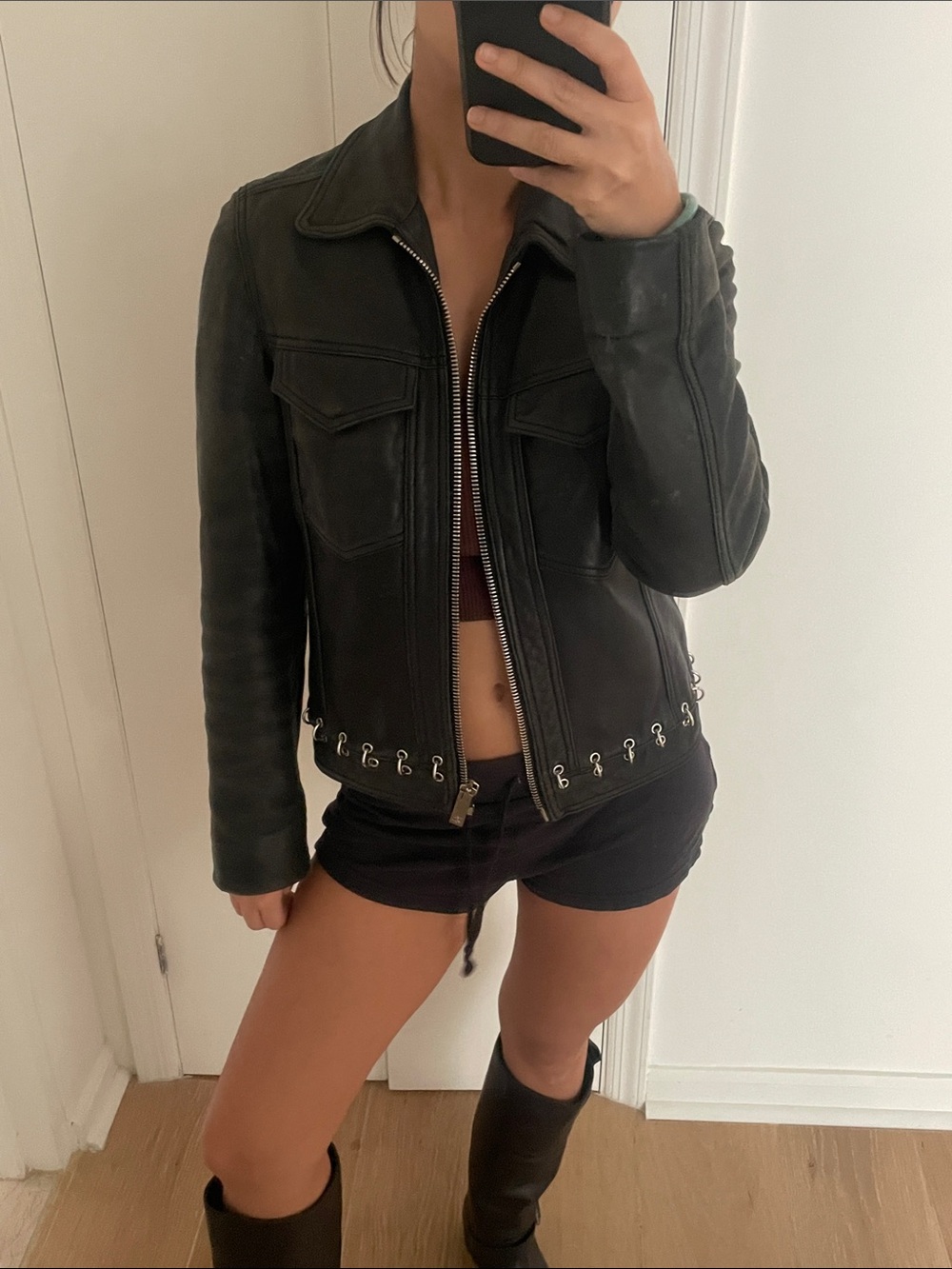The Kooples Black Leather Zip Jacket